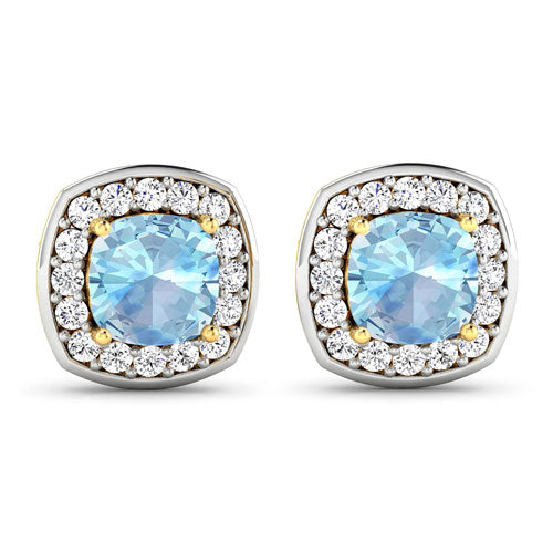 Boucles d'oreilles en aquamarine véritable et diamants blancs de 1,95 carat