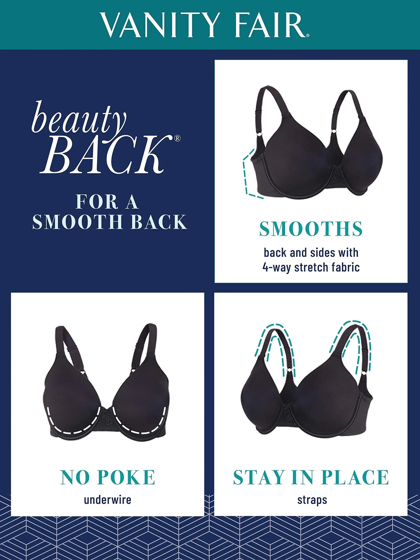 Vanity Fair Women's Full Figure Beauty Back Smoothing Bra - White 34G