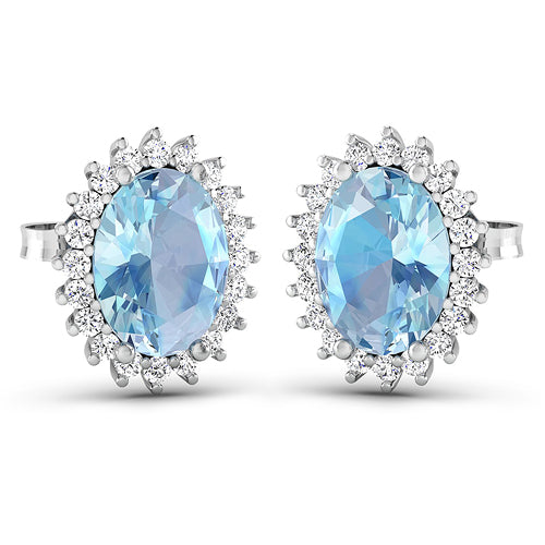 Pendientes de 2.36 quilates de aguamarina genuina y diamantes en oro blanco de 14 quilates