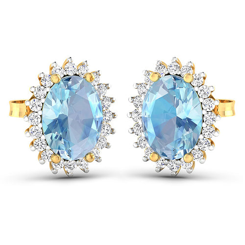 Pendientes de aguamarina genuina de 2.36 quilates y diamantes blancos en oro de 14 quilates