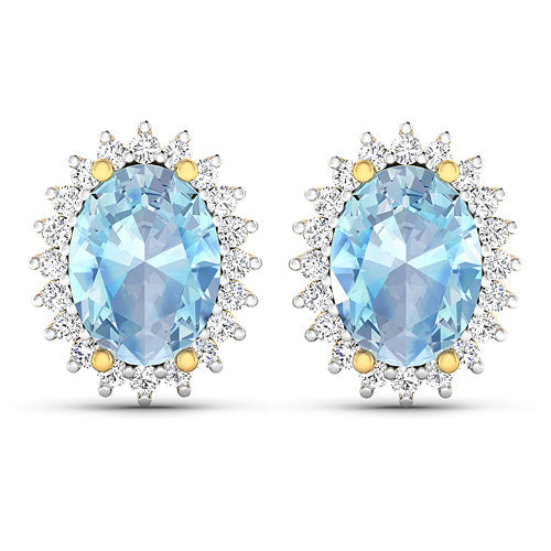 Pendientes de aguamarina genuina de 2.36 quilates y diamantes blancos en oro de 14 quilates