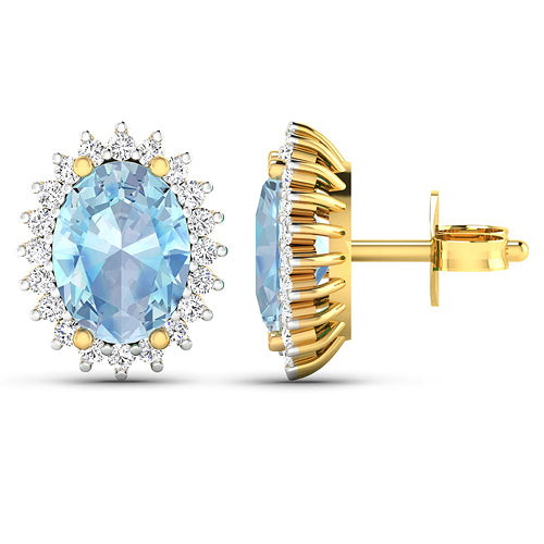 Pendientes de aguamarina genuina de 2.36 quilates y diamantes blancos en oro de 14 quilates