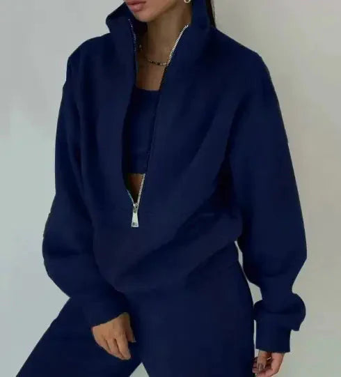 Women's Zipper Fleece Sweater Casual Set