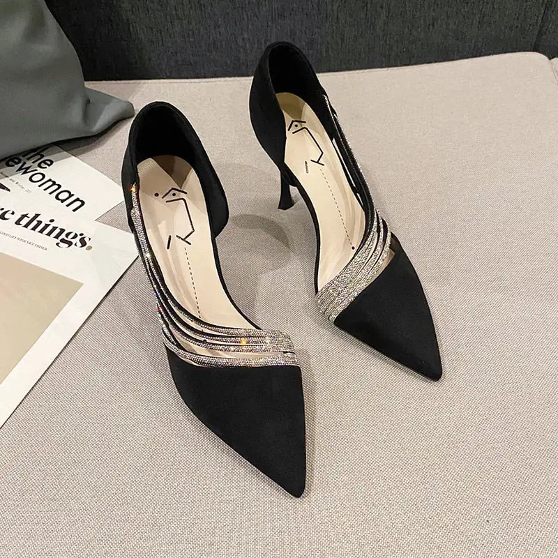 Elegant Black Suede High Heels with Gold Leather Accents