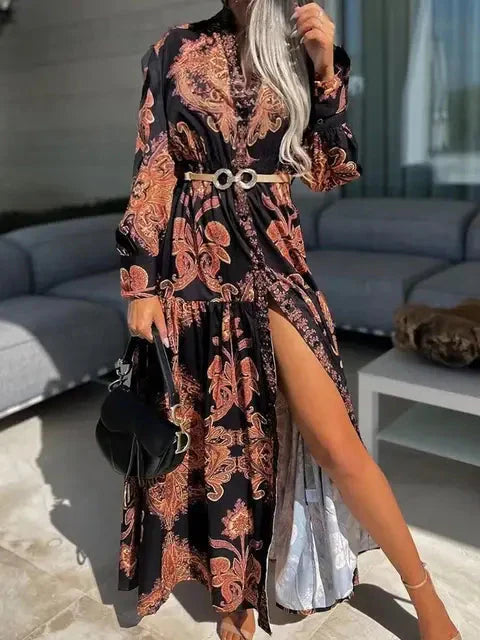 Robe Chemise Longue Élégante à Col V pour Bureau