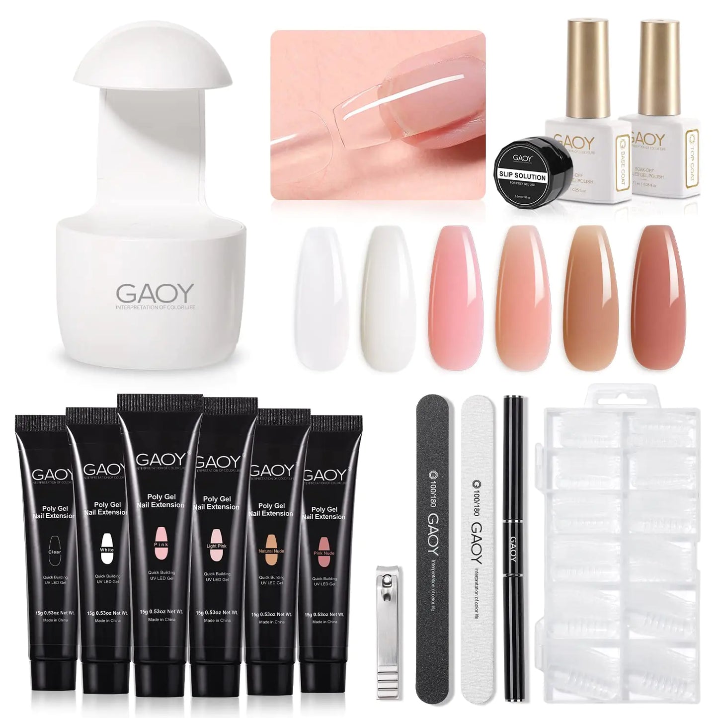 Kit de uñas de gel polimérico GAOY con luz UV - 6 colores para arte de uñas