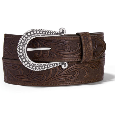 Elegant Floral Embossed Leather Belt - Korvel