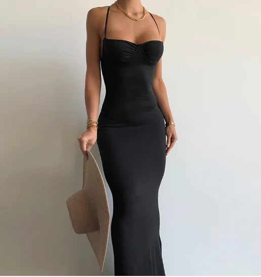 Vestido Largo Halter Elegante Sin Espalda