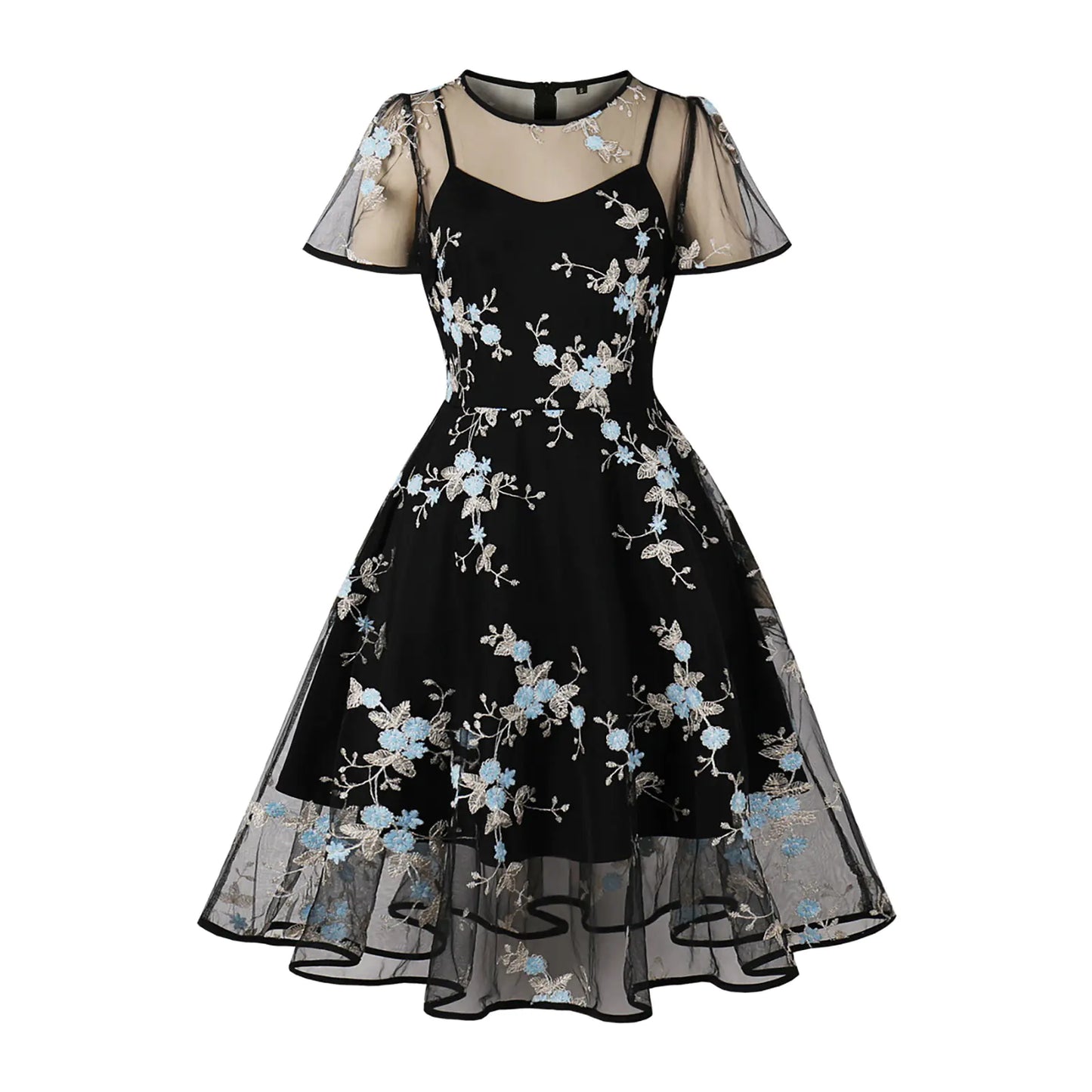 Robe de fête rétro en maille brodée élégante des années 1950