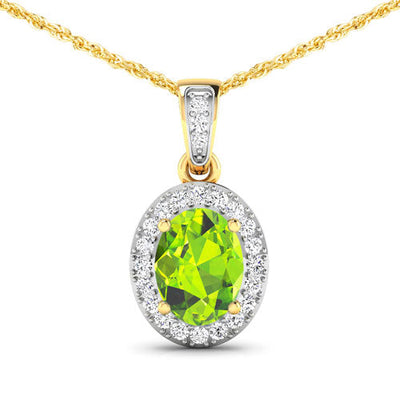 1.23 Carat Genuine Peridot and White Diamond Pendant in 14K Yellow Gold