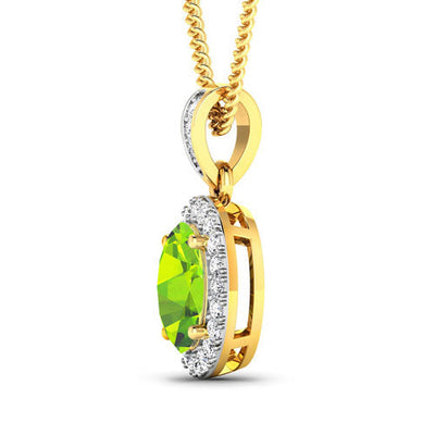 1.23 Carat Genuine Peridot and White Diamond Pendant in 14K Yellow Gold