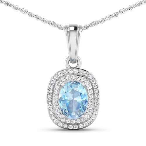 1.35 Carat Aquamarine and Diamond 14K White Gold Pendant