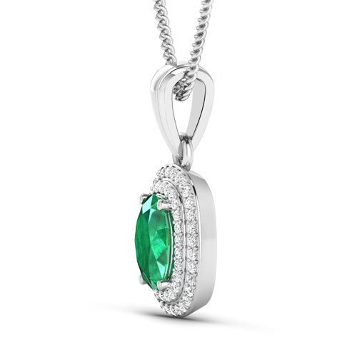 1.50 Carat Genuine Zambian Emerald & Diamond 14K White Gold Pendant