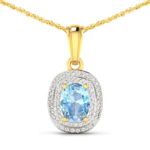 1.35 Carat Aquamarine & Diamond 14K Yellow Gold Pendant