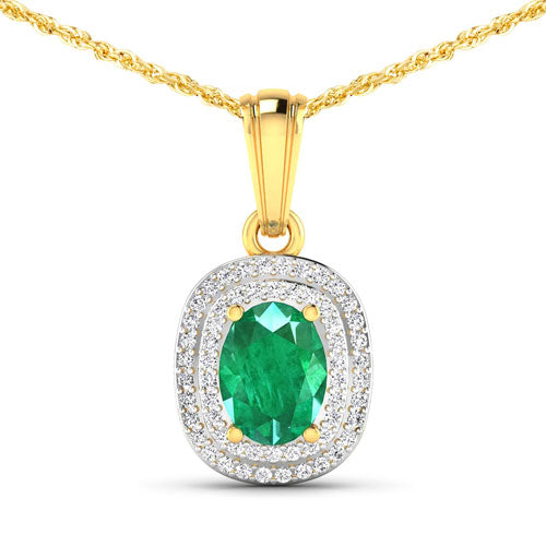 1.50 Carat Zambian Emerald & Diamond 14K Yellow Gold Pendant