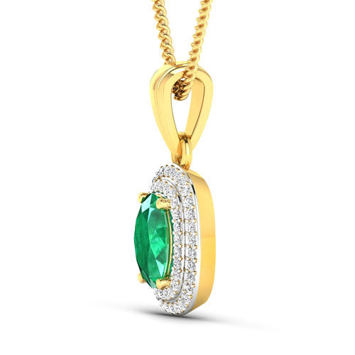 1.50 Carat Zambian Emerald & Diamond 14K Yellow Gold Pendant