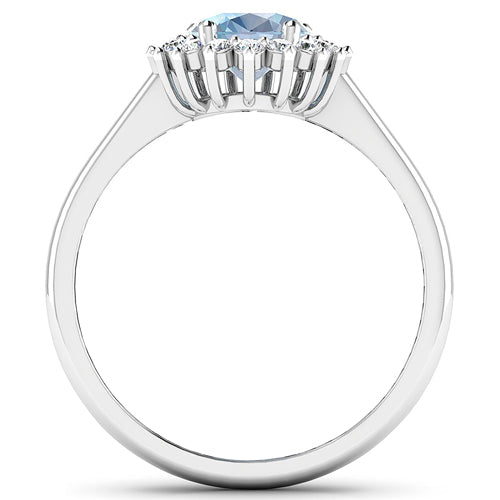 Bague de fiançailles en or blanc 14K avec aquamarine et diamants de 1,62 carat