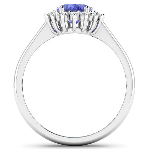 Bague Halo en Tanzanite et Diamants de 1,92 Carat en Or Blanc 14K