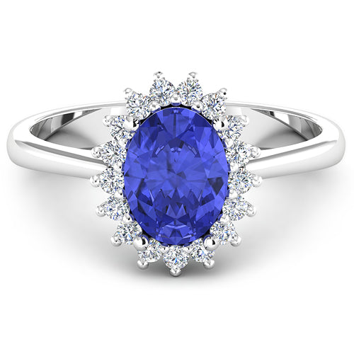 Bague Halo en Tanzanite et Diamants de 1,92 Carat en Or Blanc 14K