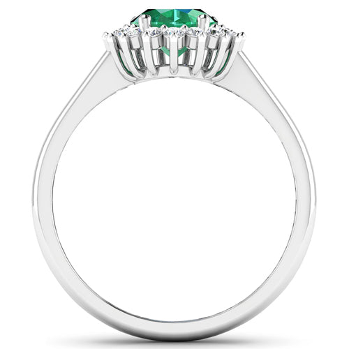 1.87 Carat Zambian Emerald & White Diamond 14K White Gold Ring