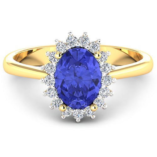 Bague Halo en Tanzanite et Diamants de 1,92 Carat en Or Jaune 14K