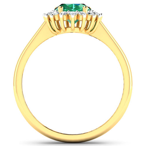 Anillo de Esmeralda Zambiana y Diamante de 14K en Oro Amarillo de 1.87 Quilates