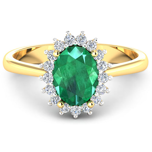 Anillo de Esmeralda Zambiana y Diamante de 14K en Oro Amarillo de 1.87 Quilates