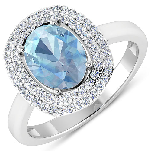 Anillo de Compromiso de 1.72 Quilates de Aguamarina y Diamantes en Oro Blanco de 14K
