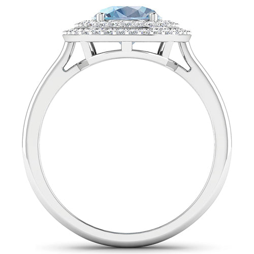 Anillo de Compromiso de 1.72 Quilates de Aguamarina y Diamantes en Oro Blanco de 14K