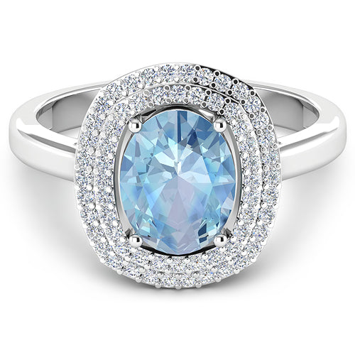 Anillo de Compromiso de 1.72 Quilates de Aguamarina y Diamantes en Oro Blanco de 14K