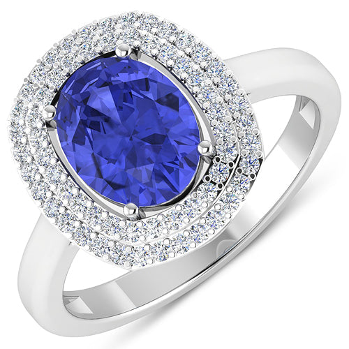 Bague en Tanzanite et Diamants Blancs de 2,02 Carats en Or Blanc 14K