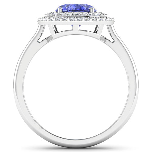 Bague en Tanzanite et Diamants Blancs de 2,02 Carats en Or Blanc 14K