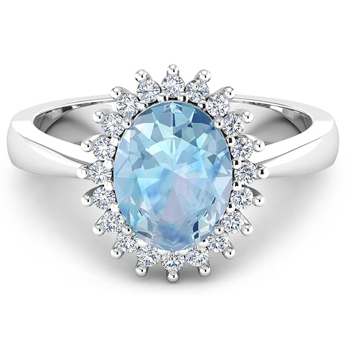 Bague en aigue-marine véritable de 1,24 carat et diamants blancs en or blanc 14K