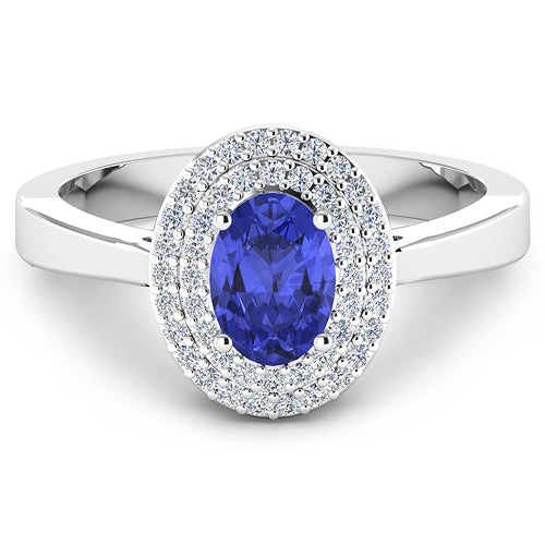 0.91 Carat Genuine Tanzanite and Diamond 14K White Gold Engagement Ring