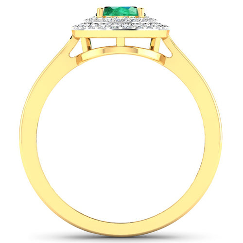 Anillo de Compromiso de Esmeralda Zambiana y Diamante de 0.88 Quilates en Oro Amarillo de 14K
