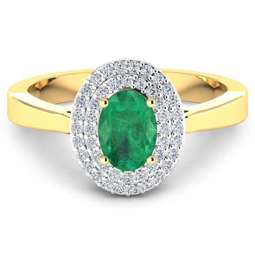 Anillo de Compromiso de Esmeralda Zambiana y Diamante de 0.88 Quilates en Oro Amarillo de 14K