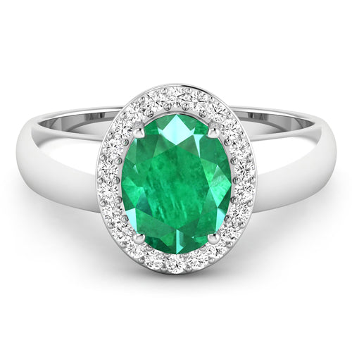 1.87 Carat Zambian Emerald & Diamond 14K White Gold Engagement Ring