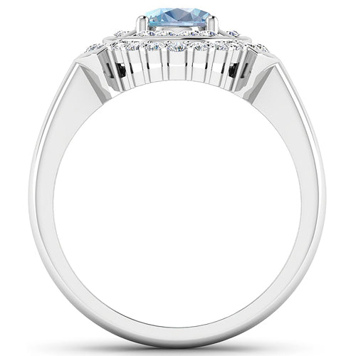 Bague de fiançailles en or blanc 14K avec aquamarine et diamants de 1,57 carat