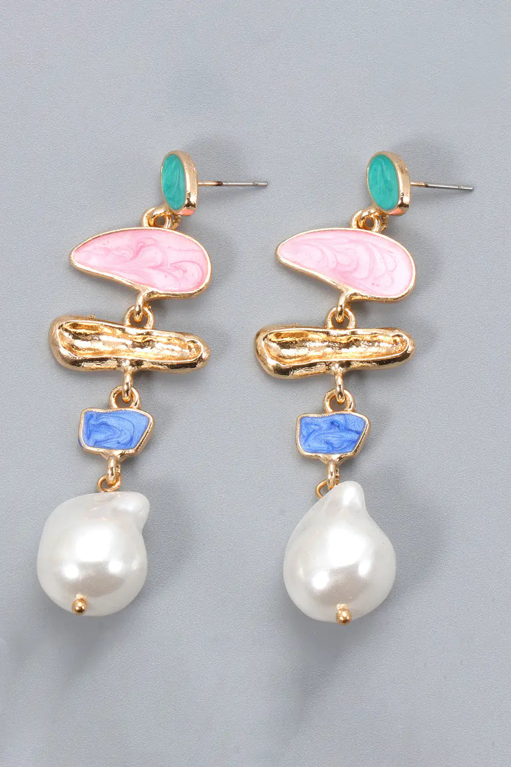 Boucles d'oreilles pendantes en alliage de zinc et perles synthétiques en forme anormale
