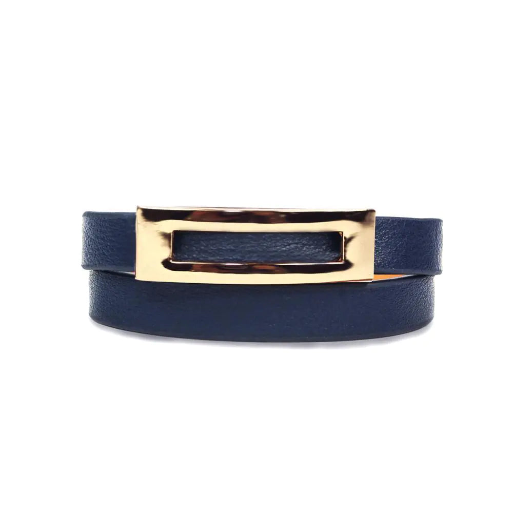 Pulsera de Cuero con Hebilla - Azul Marino