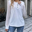 Quarter Button Round Neck Long Sleeve Blouse - Korvel