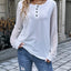 Quarter Button Round Neck Long Sleeve Blouse - Korvel