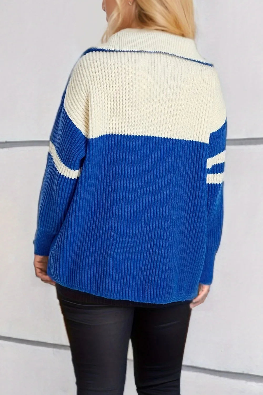 Quarter Zip Striped Dropped Shoulder Sweater - Korvel