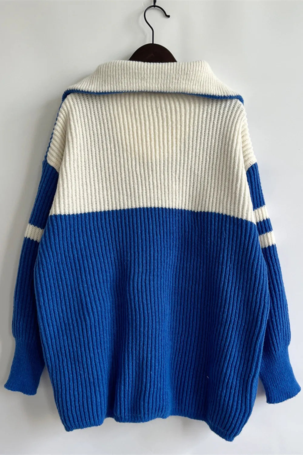 Quarter Zip Striped Dropped Shoulder Sweater - Korvel