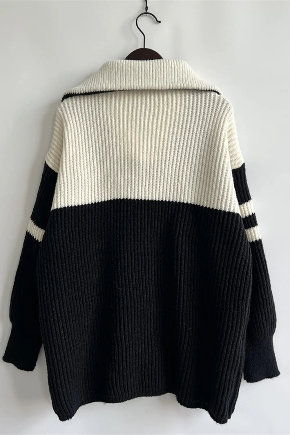 Quarter Zip Striped Dropped Shoulder Sweater - Korvel