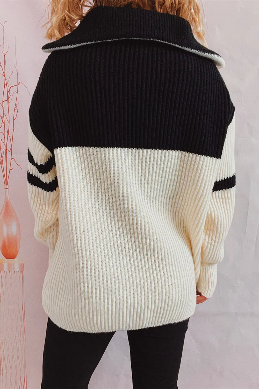 Quarter Zip Striped Dropped Shoulder Sweater - Korvel