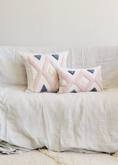 Quartz Cross Throw Pillow - Pastel Pink & Grey