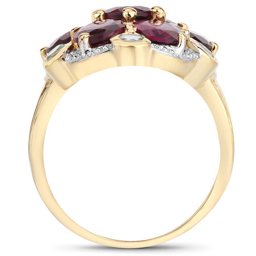 Anillo de Plata Esterlina con Rodolita y Topacio Azul de 11.22 Quilates