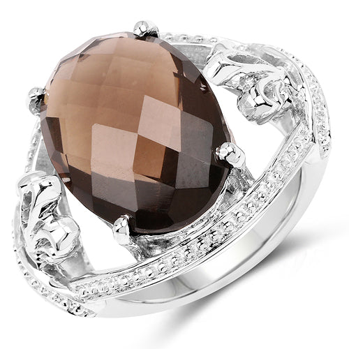 10.50 Carat Smoky Quartz Sterling Silver Engagement Ring