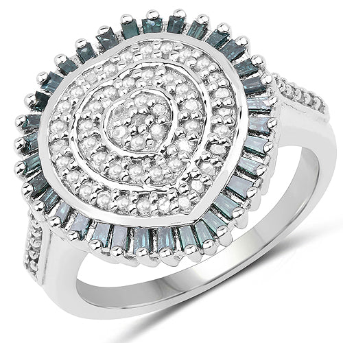 0.74 Carat Genuine White and Green Diamond Sterling Silver Ring